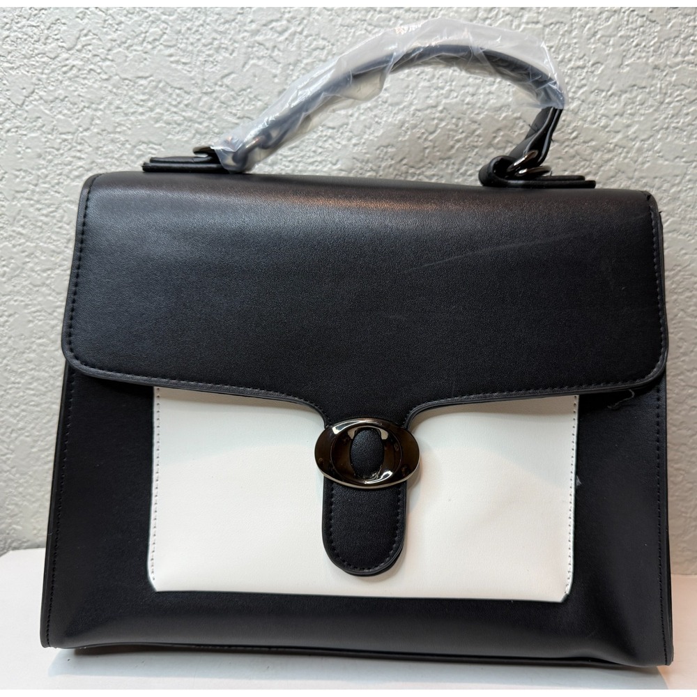 Loulu Black White Moderne Elegance Top Handle Tote Bag Crossbody Purse NEW READ